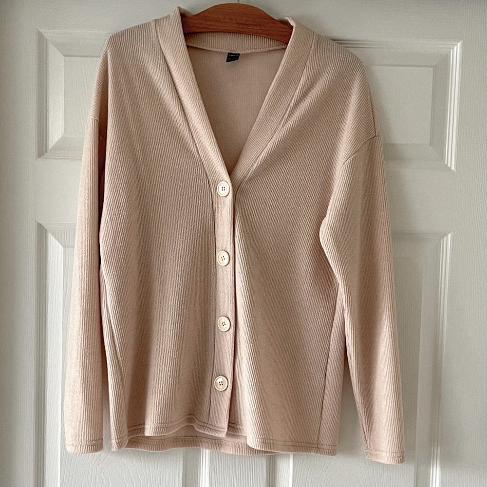 Shein Light Beige 4-Button Front Knit Long Sleeve Cardigan XS (Women’s)